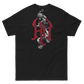 Black t-shirt with red and white graphic design on the back